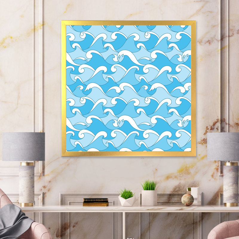 Vagues de mer - reproduction sur toile, H 16 po x l 16 po x P 1 po, Cadre doré