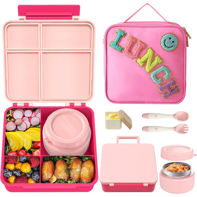 Ensemble de boîte à lunch Bento pour filles comprenant un pot isotherme de 255 ml, une boîte à lunch compartimentée étanche et un sac à lunch isotherme.