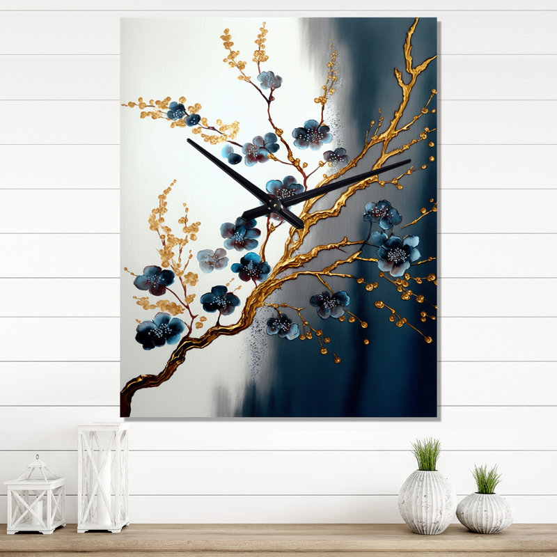 Horloge murale Cherry Blossom Branch V - Modern, H 28 po x l 12 po x P 1 po