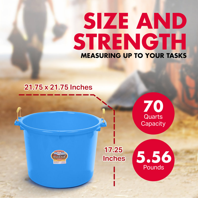 Little Giant Outdoor Polyethylene Muck Tub Multi Purpose Utility Bucket with Handles, Blue, 70