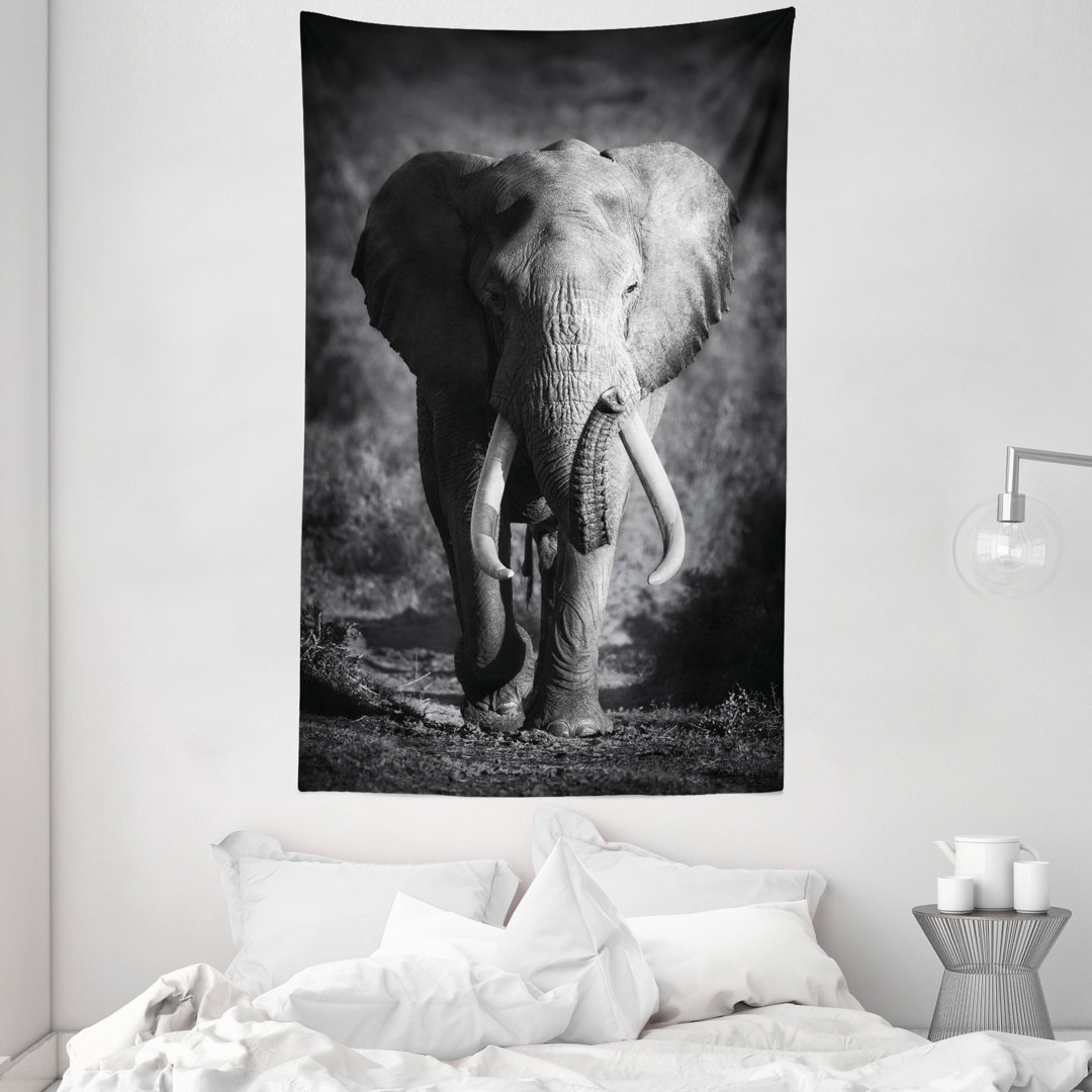 Wandteppich, Exotische Wildlife Elefant, Grau, Grau