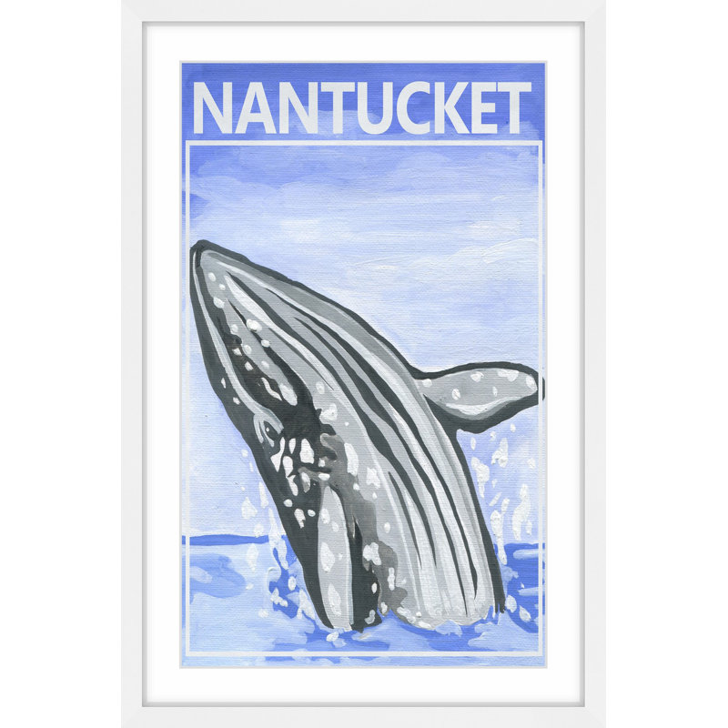 Jumping Whale by Marmont Hill - Painting, 46cm H x 30cm W, White Framed
