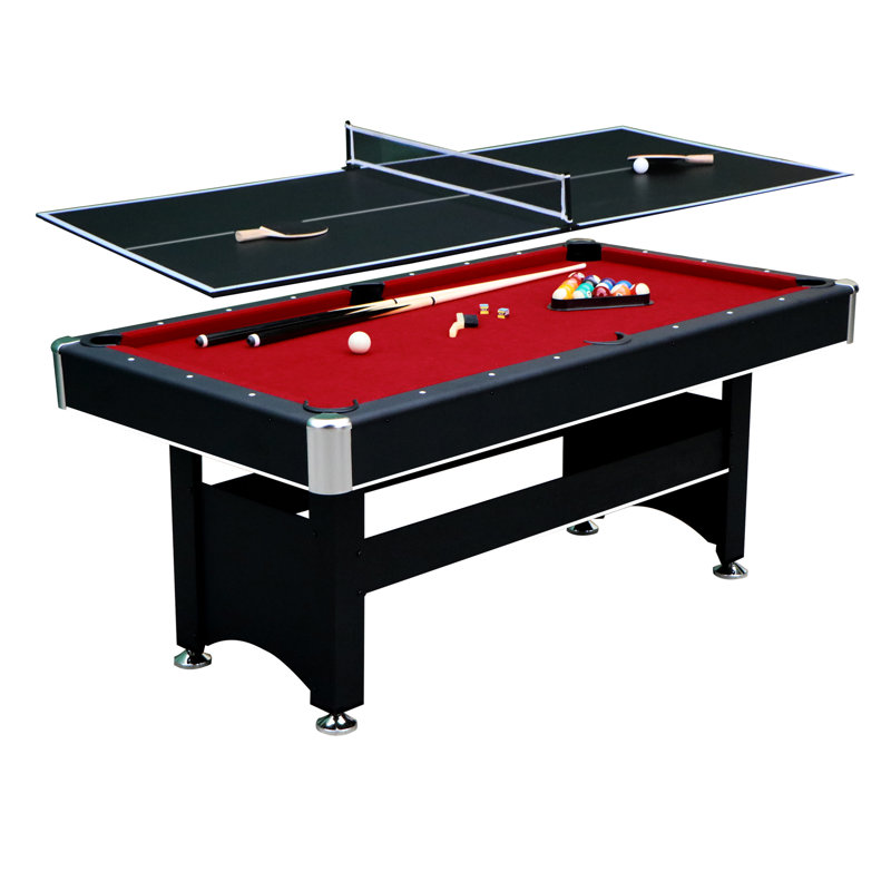  Table de billard de luxe de 6 pieds avec table de ping-pong Hathaway Spartan, combinaison de tables de jeux pour les salles de jeux familiales - comprend des boules de billard, des queues, des raquettes, une brosse et bien plus encore.