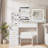 Vanity Desk with Mirror and LED Lights, Makeup Vanity Desk with Sliding Lighted Mirror, Power Outlet, Dressing Table with 4 Drawers, Storage Shelves & Cushioned Stool for Bedroom, White