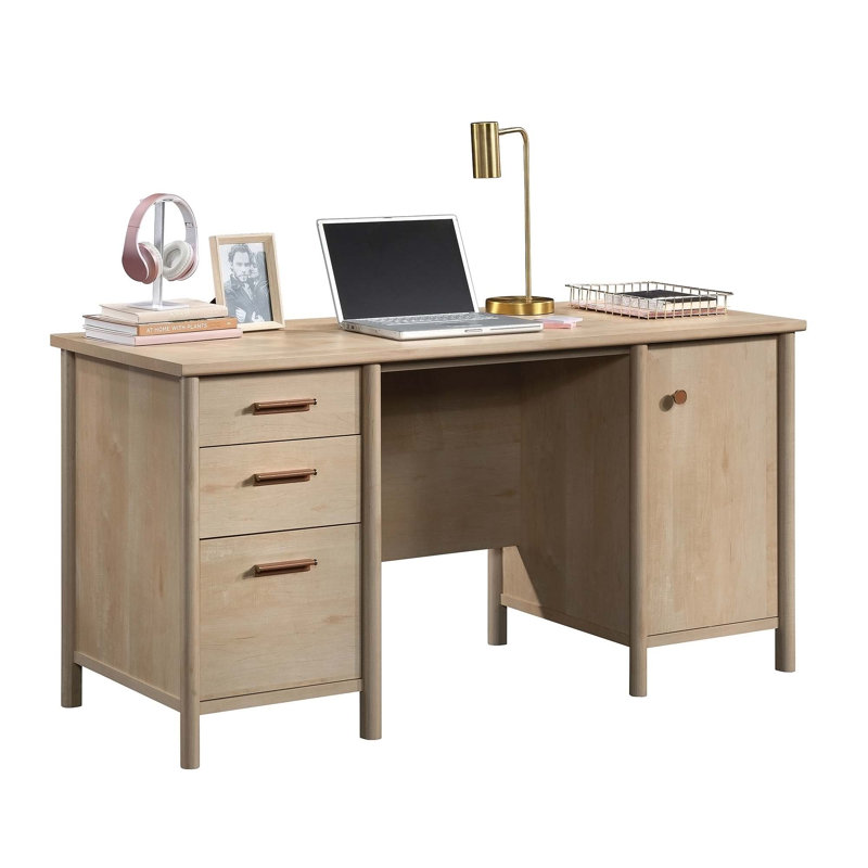 Bureau d'ordinateur spacieux avec plusieurs tiroirs, idéal pour le bureau à domicile et le bureau, combinant fonctionnalité et style.