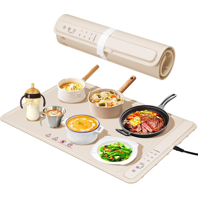 Full Surface Heating Buffet Server Food Warming Mats with 3-Level Temperature and Timer Settings, White