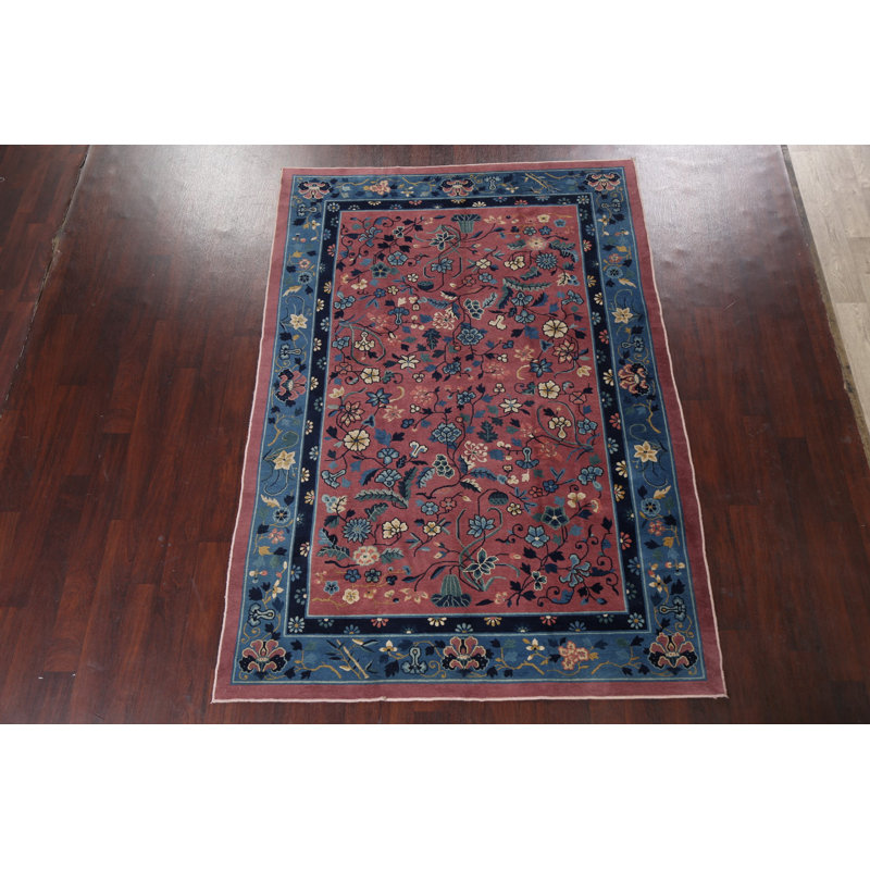 Tapis unique rétro à motif floral de Pékin noué à la main 6 pi x 8 pi 9 po
