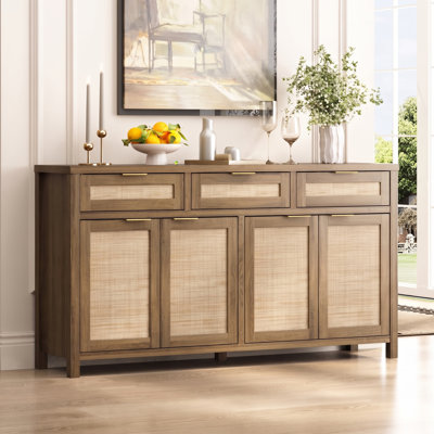 Buffet en rotin l 63 po avec 3 tablettes de rangement réglables Ciauna