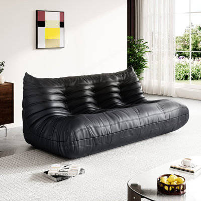 Boneless Armless 3-Seat Lazy Sofa Bean Bag Sofa Floor Chair For Living Room Bedroom, Faux Leather