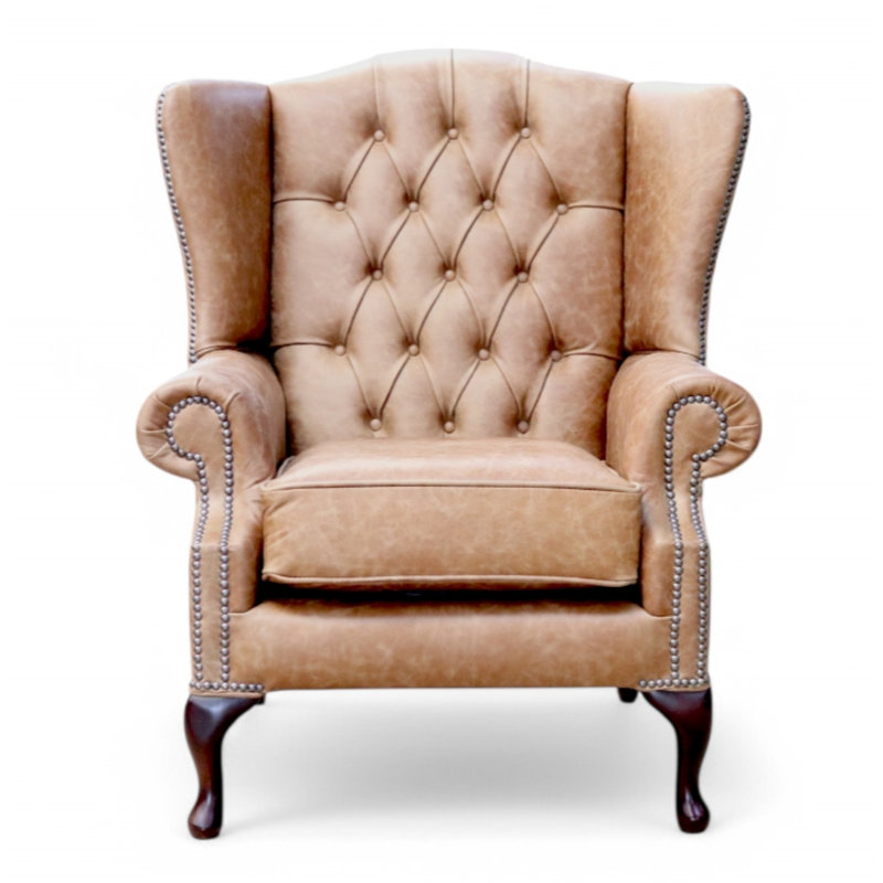 Upholstered Wingback Chair, Cracked Wax Tan