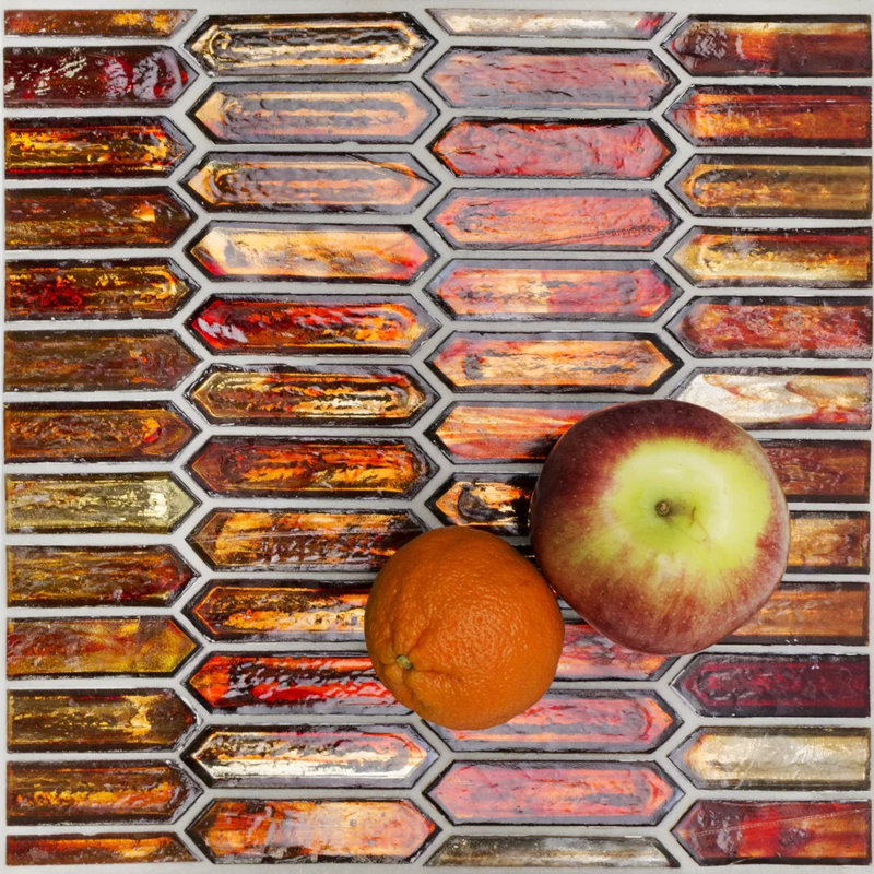 Komorebi Bonfire Red 1X3 Picket Polished Glass Mosaic Tile, Sunset