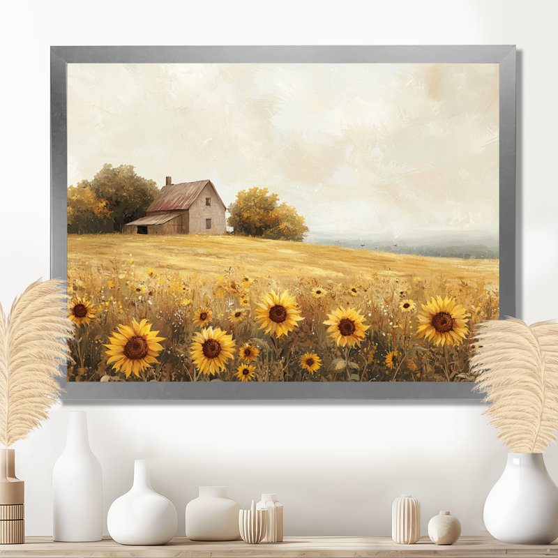 Diwan, tournesols au bord de la ferme I - tournesols, art mural, Reproduction encadrée d'une seule photo, Argent argent