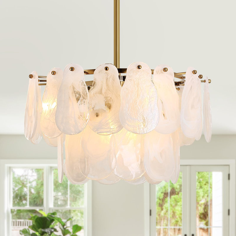 Modern Chandeliers, 23.6" Luxury Cloud Glass Pendant Light, 2-layer Round Ceiling Hanging Light