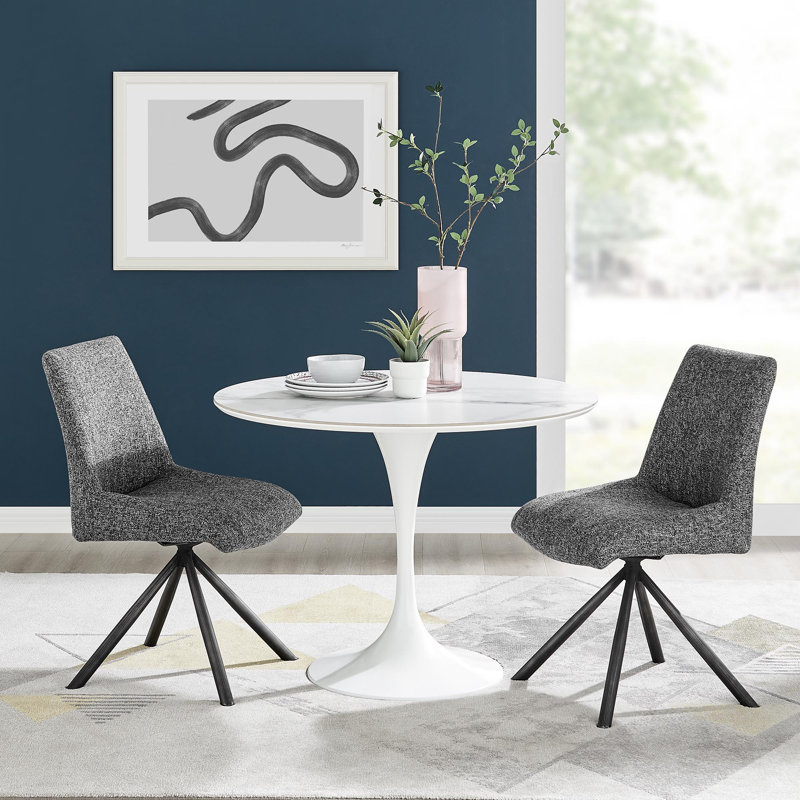 Vanessa Fabric Swivel Dining Side Chair, Dark Gray