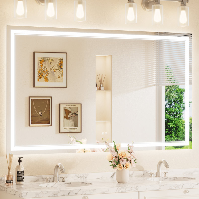 Frontlit and Backlit LED Bathroom vantiy Mirror,3 Color Dimmable Light & Anti-fog Tempered Glass mirror, 36" x 60", Rectangle