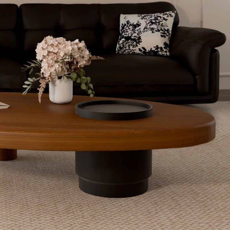 Table basse ovale en bois massif brun avec rangement Berala