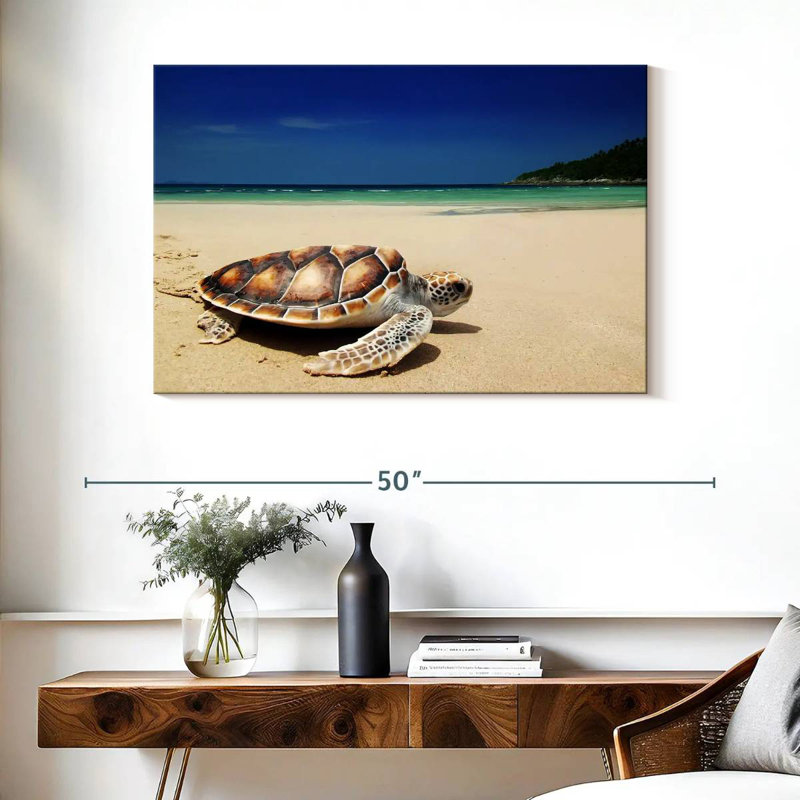 Tortue Brampt sur la plage, H 26 po x l 39 po