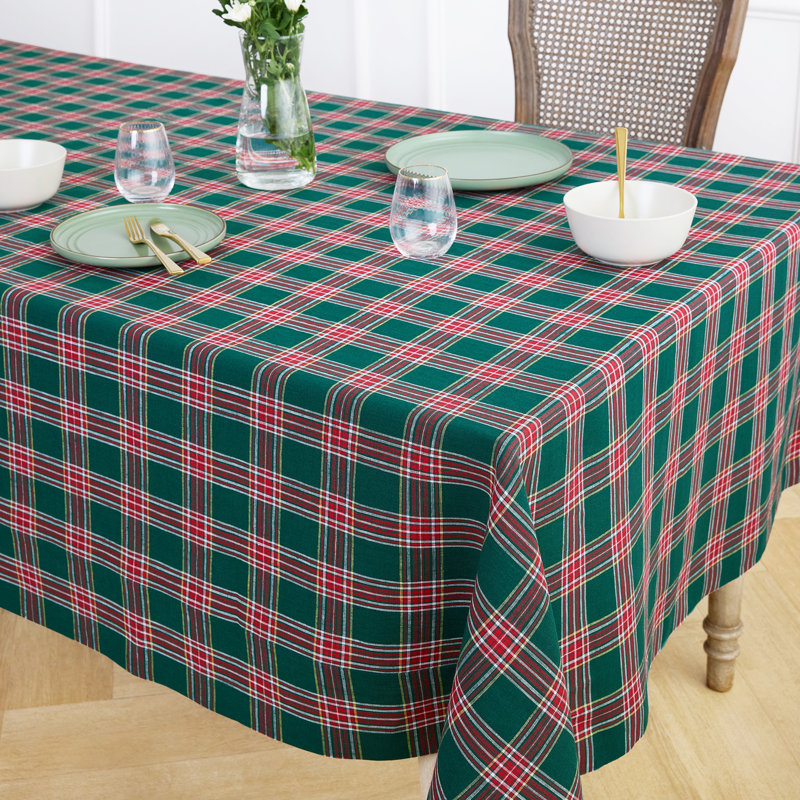 Green Tartan Plaid - Green Tartan Plaid - 100% Pure Linen Tablecloth, 120" x 60"
