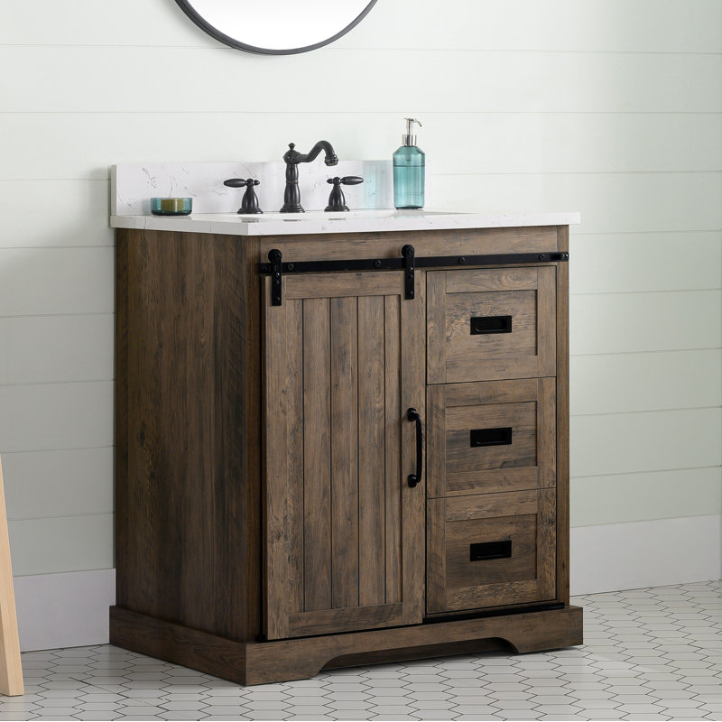 Ensemble de meuble-lavabo simple 30 po Cayden, Blanc de Carrare, Brun cannelle