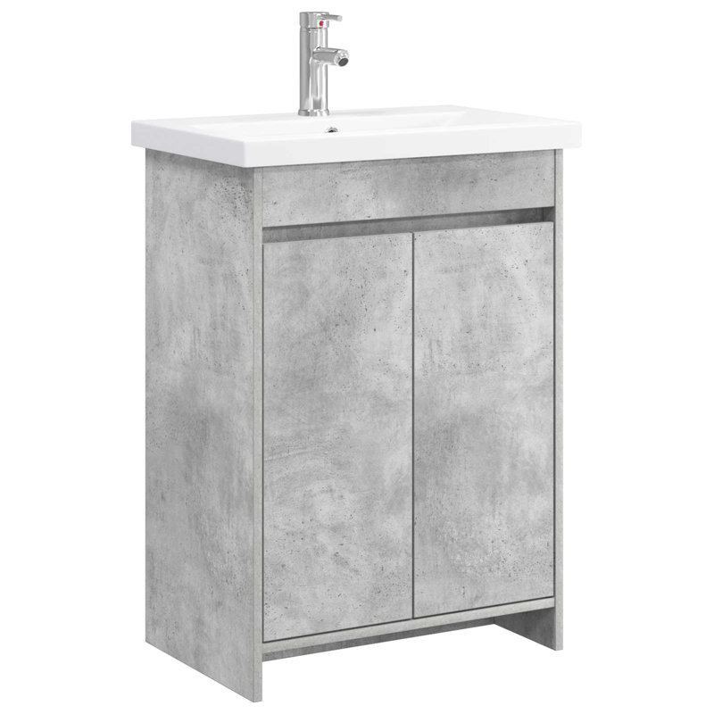 Vanity & Mirror Set, Concrete Grey