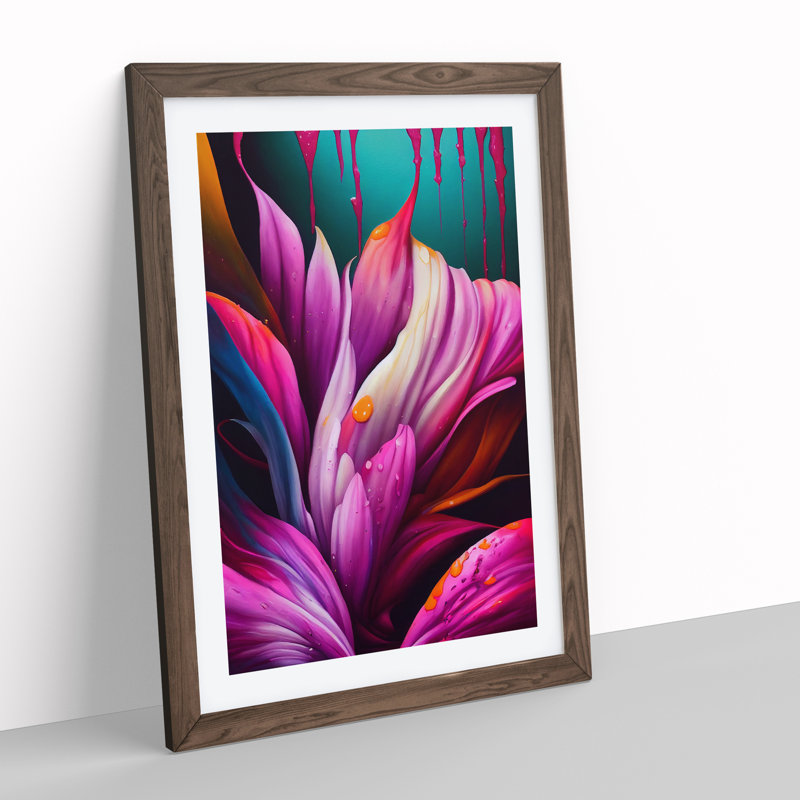 XV1022-3168X Drip Flowers No.2 - Single Picture Frame Print, 64cm H x 46cm W x 2cm D, Walnut 