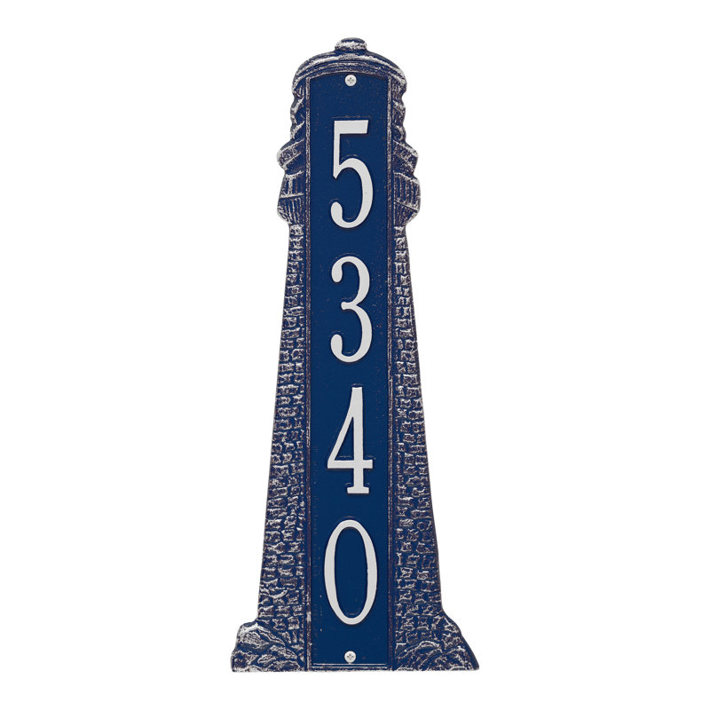 Lighthouse Personalized Vertical 4-Line Wall Address Plaque, Blue/White
