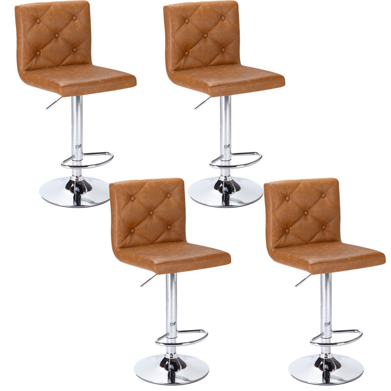 Swivel Bar Stools Set of 4, Faux Leather Upholstered Counter Height Bar Stools with Back, Adjustable Modern Bar Chairs for Kitchen Island, Brown