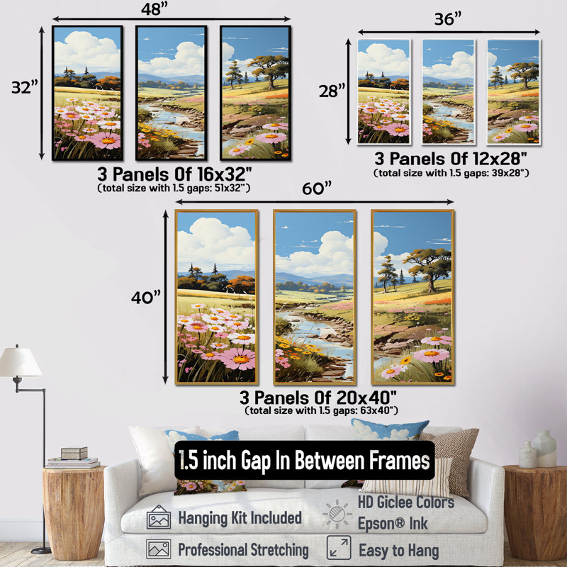 Ensemble de salon Ephemeral Serenity Meadow I - Meadow Wall Art, Cadre flottant doré, H 40 po x l 60 po x P 1 po
