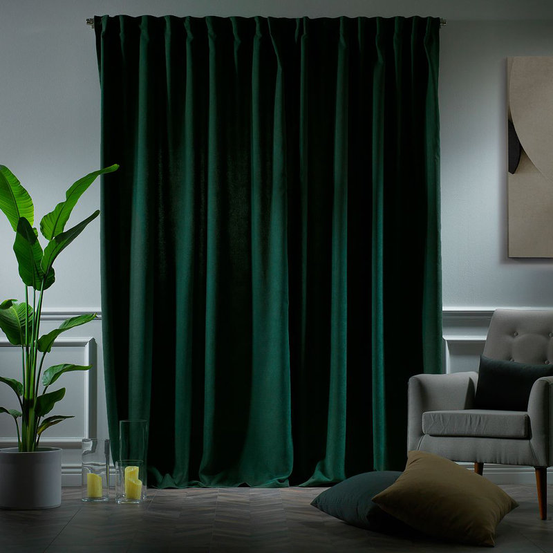 Room Darkening Single Curtain Panel, 130cm Width x 350cm Drop, Green