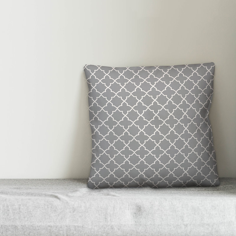  Housse de coussin Quatrefoil, 16 po x 1 po, Gris, Pas de bourre