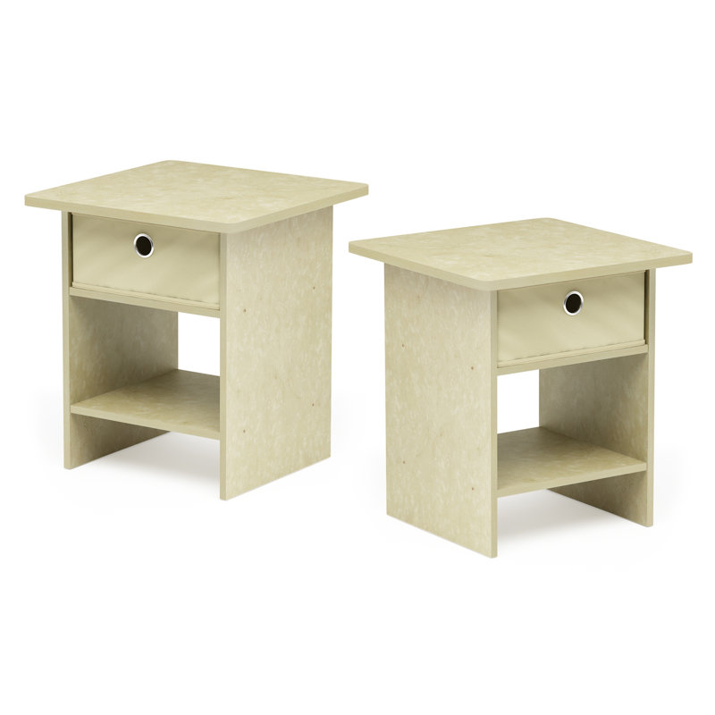 Ensemble de 2 tables de chevet modernes en bois avec tiroir et tablette 15,5 po x 15,5 po x 17,8 po