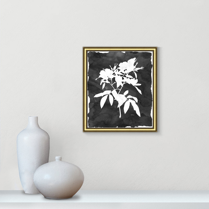 «Black Botanical I» par Carol Robinson - impression encadrée, Cadre doré, H 16,25 po x l 14,25 po x P 0,88 po