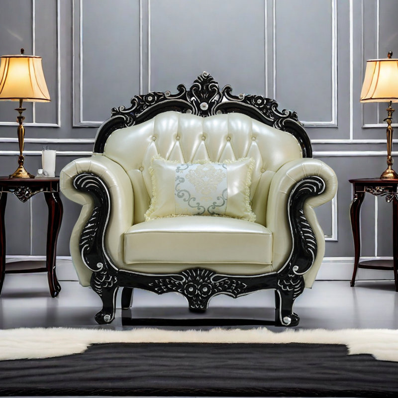 Fauteuil 51,1 po en cuir véritable capitonné