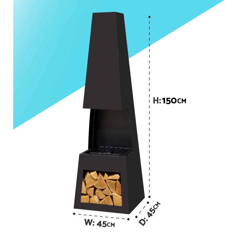 Gebkea Square Steel Wood Burning Smokeless Chimnea, Black