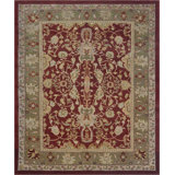 Agra Wool Oriental Area Rug in Brick Red/Green/Beige