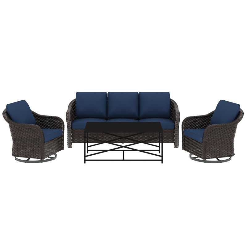 5-person Outdoor Patio Rattan Seating Group, Blue