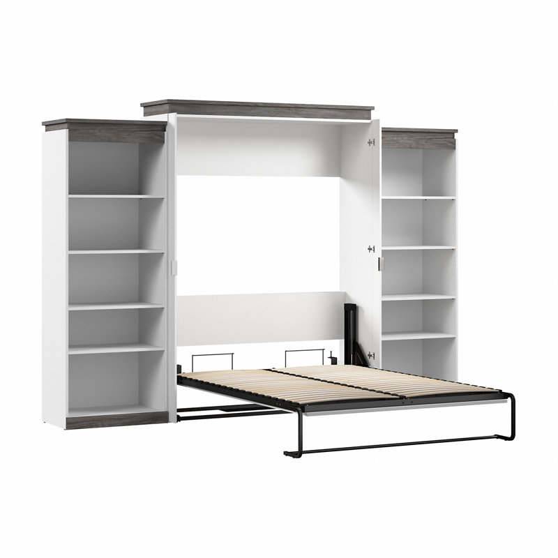 Ailed 126W Queen Murphy Bed with 2 Shelving Units, White