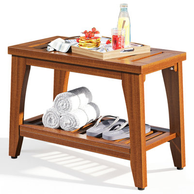 24" Premium Solid Teak Shower Bench with Storage Shelf - 400 lbs Capacity, Waterproof & Non-Slip Seat for Bathroom, Poolside, Spa