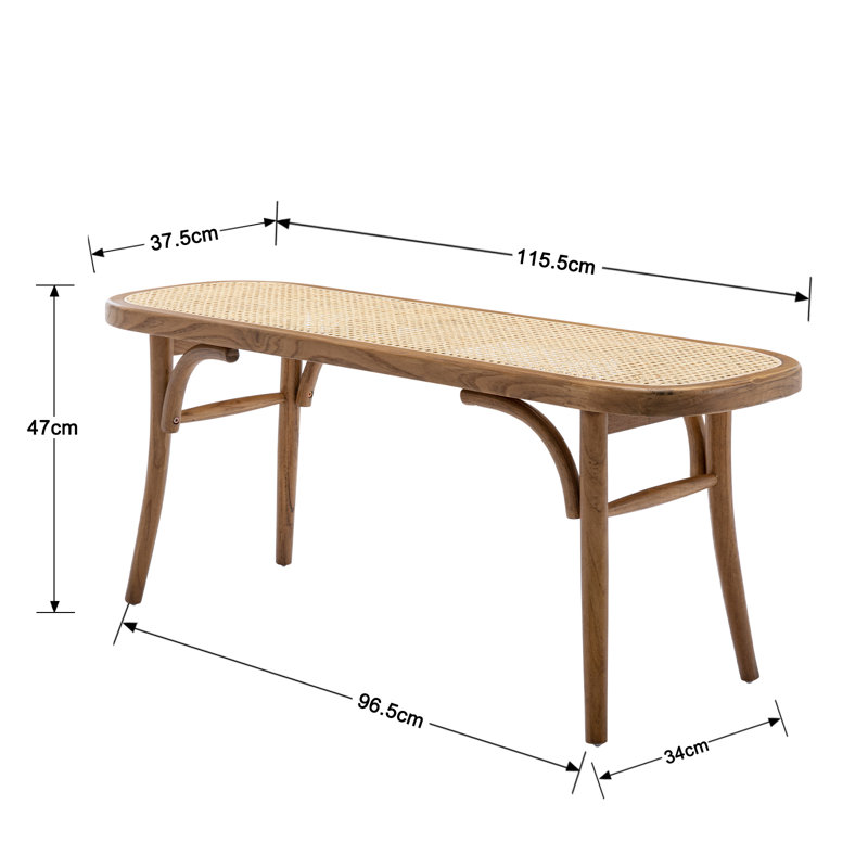 Rattan bench with wooden legs,, Beige