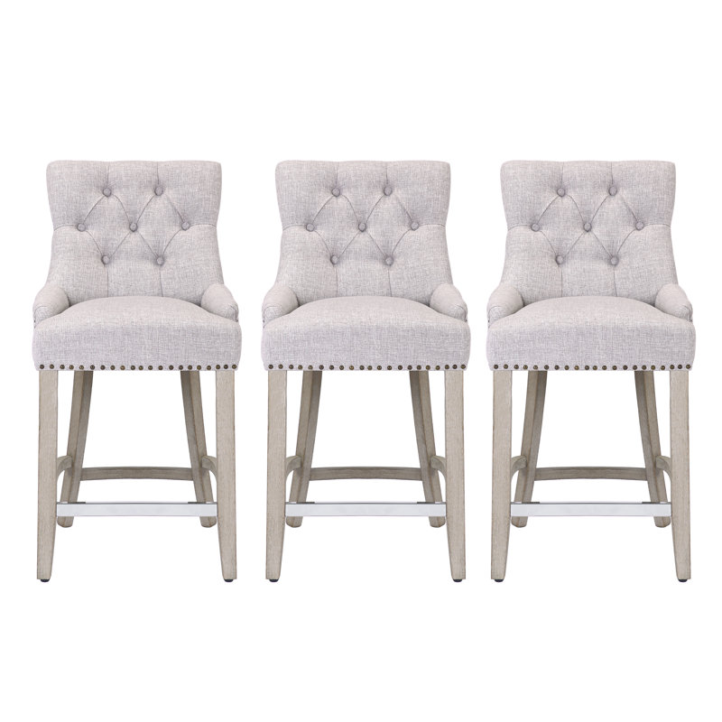 Wren 24" Counter Stool (Set of 3), Light Gray Linen/Antique Gray Frame