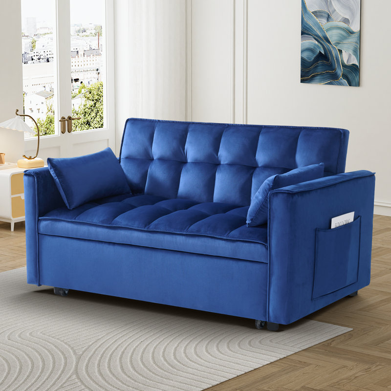 Cubbindall Upholstered Convertible Sofa Bed,Sleeper Sofa,Sofa,Modern Sofa,Accent Sofa, Blue Velvet 1