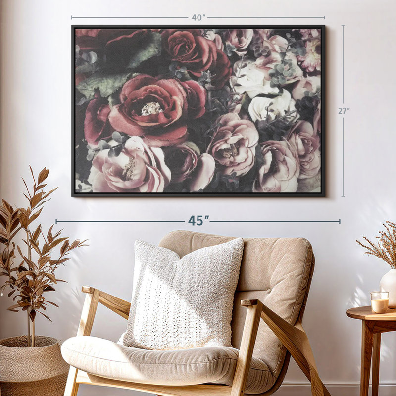 Faux roses, reproduction sur toile, H 27 po x l 40 po