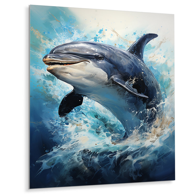 Animal Indigo Dolphin Drips - animaux, art mural en métal, H 20 po x l 12 po x P 1 po