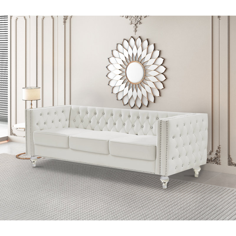 Canapé à accoudoirs carrés en velours 83,07 po Egidia, Velours beige