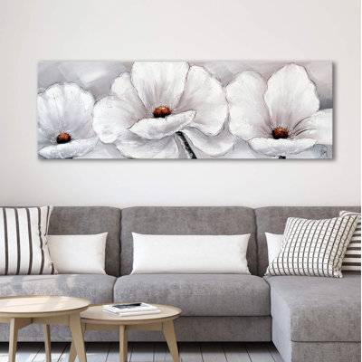 White Flowers by E. Ramirez - Wrapped Canvas Panoramic Painting Print