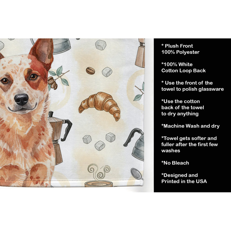 Red Heeler Australian Cattle Dog Coffee Bar Kitchen Towel, Red Heeler Australian Cattle Dog