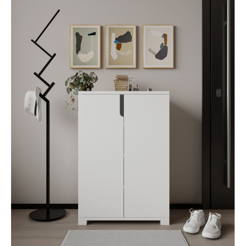 Armoire à chaussures moderne avec de nombreuses tablettes, blanc, 23,6 po x 38,2 po x 13,4 po | Panneau de particules 100% mélaminé, pieds en plastique, fixation murale, capacité de tablette de 66,1 lb | Solution de rangement élégante et fonctionnelle pour tout vestibule