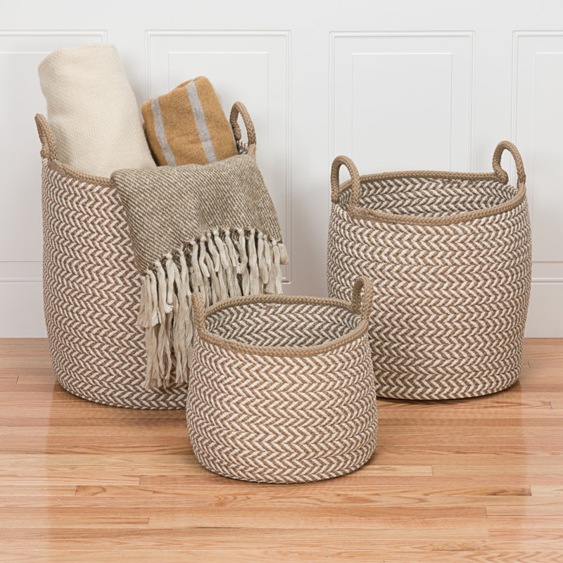 Panier de rangement avec poignées Preve, Taupe / Blanc, H 17 po x l 18 po x P 17 po
