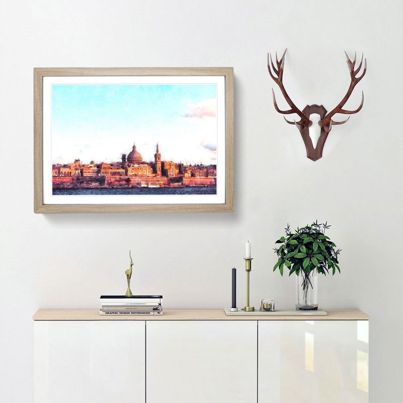 View of Valletta in Malta - Picture Frame Painting Print, Oak Framed, 24cm H x 33cm W x 2cm D
