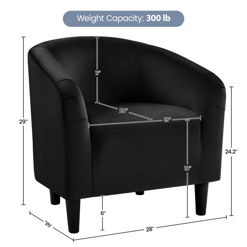 Robeson 28" Wide Velvet Barrel Chair, Black Velvet